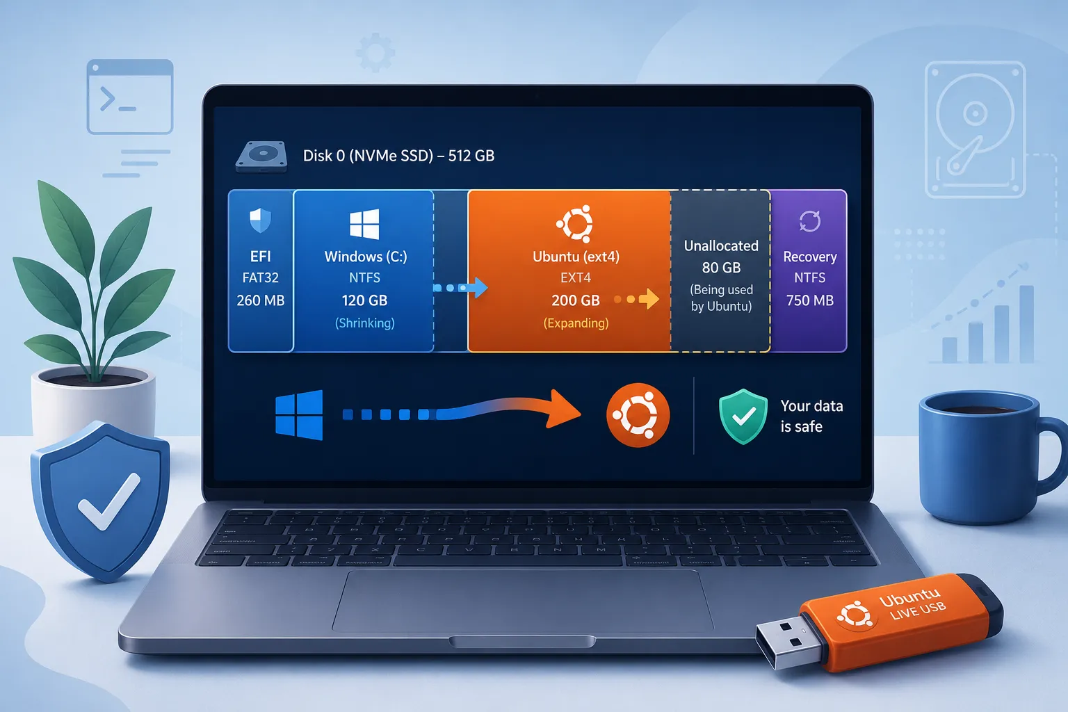 How to extend Ubuntu partition while shrinking Windows one on dual-boot scenario